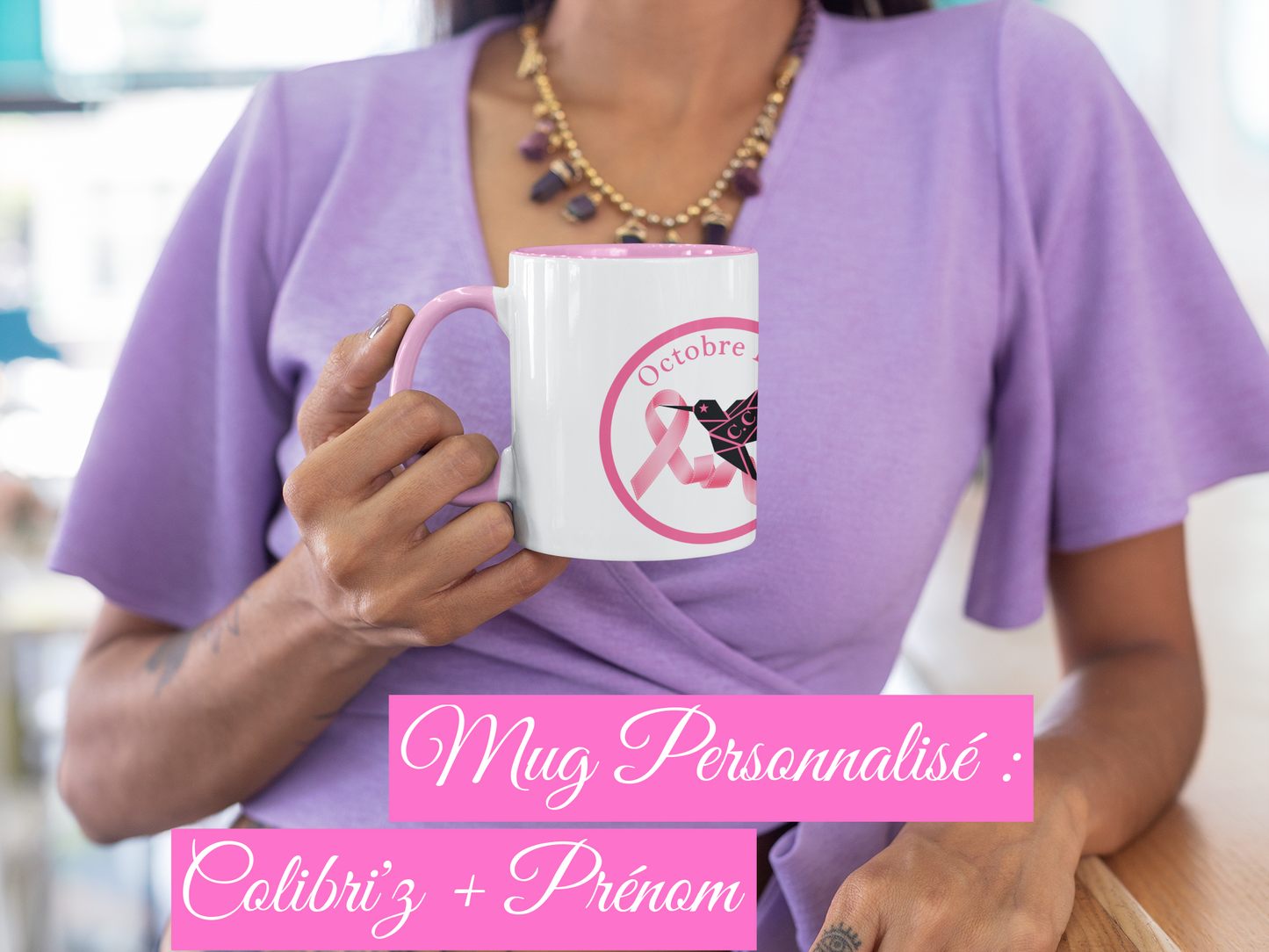 Mug Coloré personnalisé Colibri's Octobre Rose