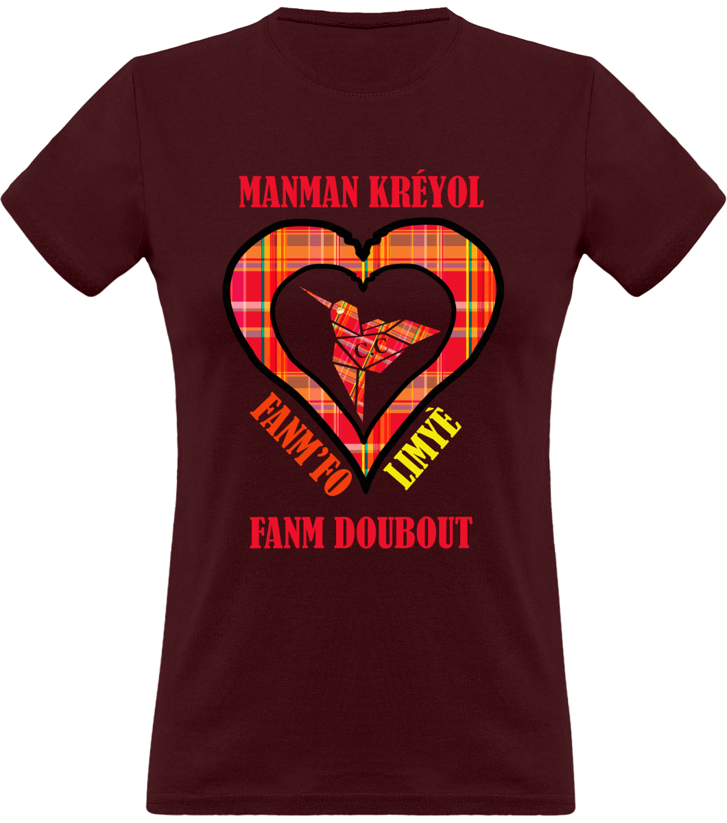 Colibri Madras Rouj/Rouge T-Shirt Manman Kréyol Fanm fo