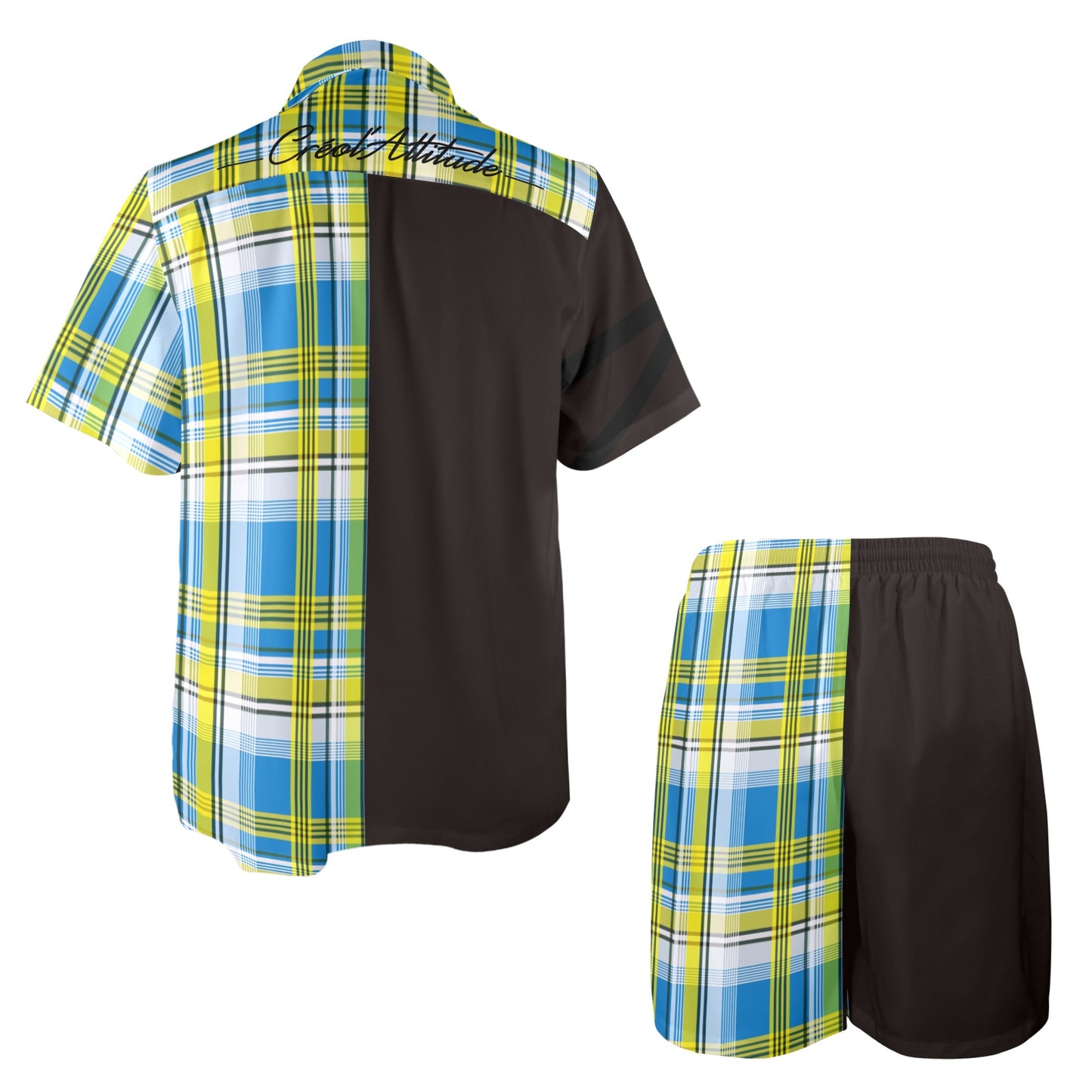 Ensemble chemise short Madras Bleu