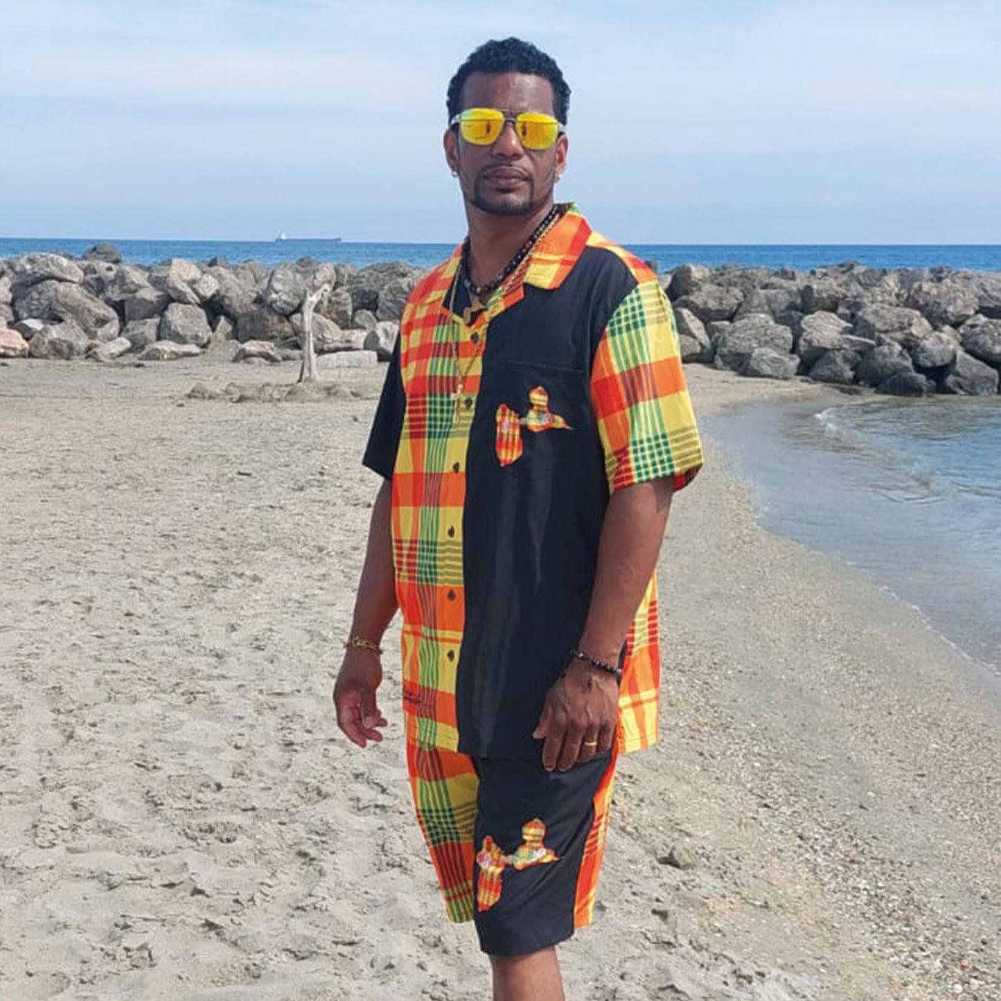 Ensemble chemise short Madras Sunshine Guadeloupe