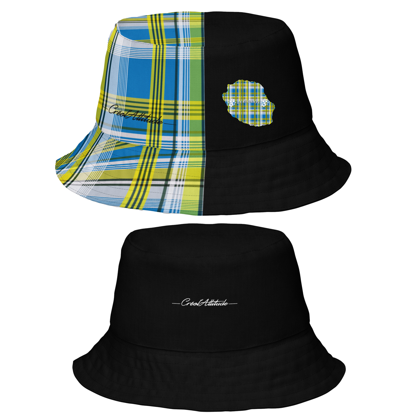 Bob réversible asymétrique Madras Bleu/Noir