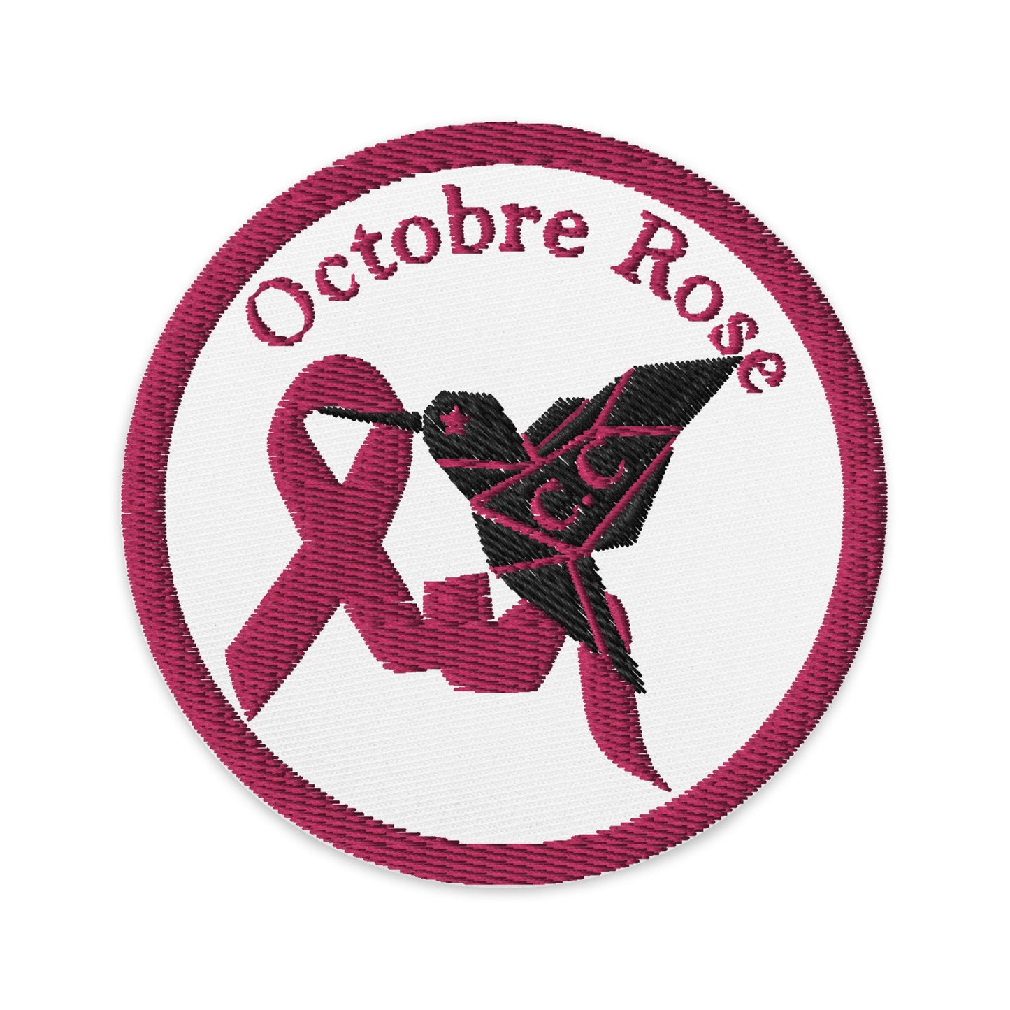 Ecusson Patch brodés rond Colibri's Octobre Rose