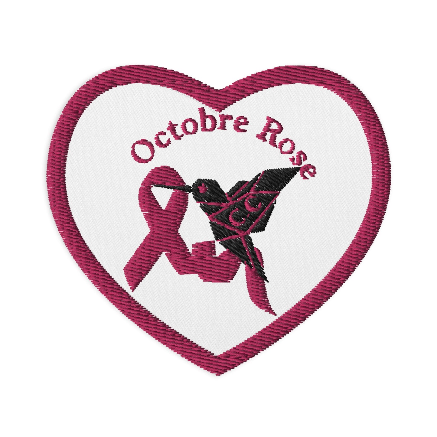 Ecusson Patch brodé coeur Colibri's Octobre rose