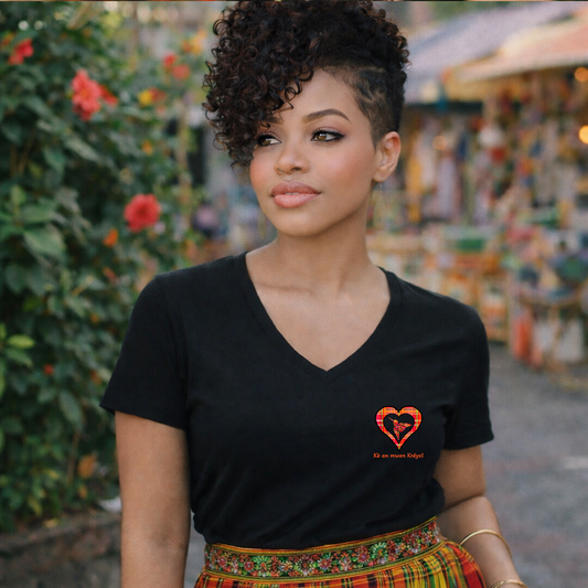Tee-shirt col v Madras Kè an mwen