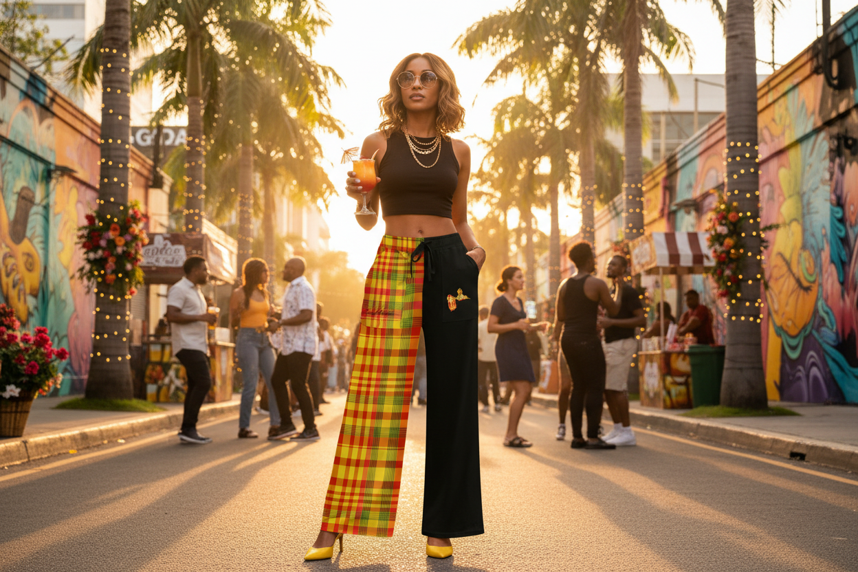 Pantalon évasé Madras - Événement tropical urbain