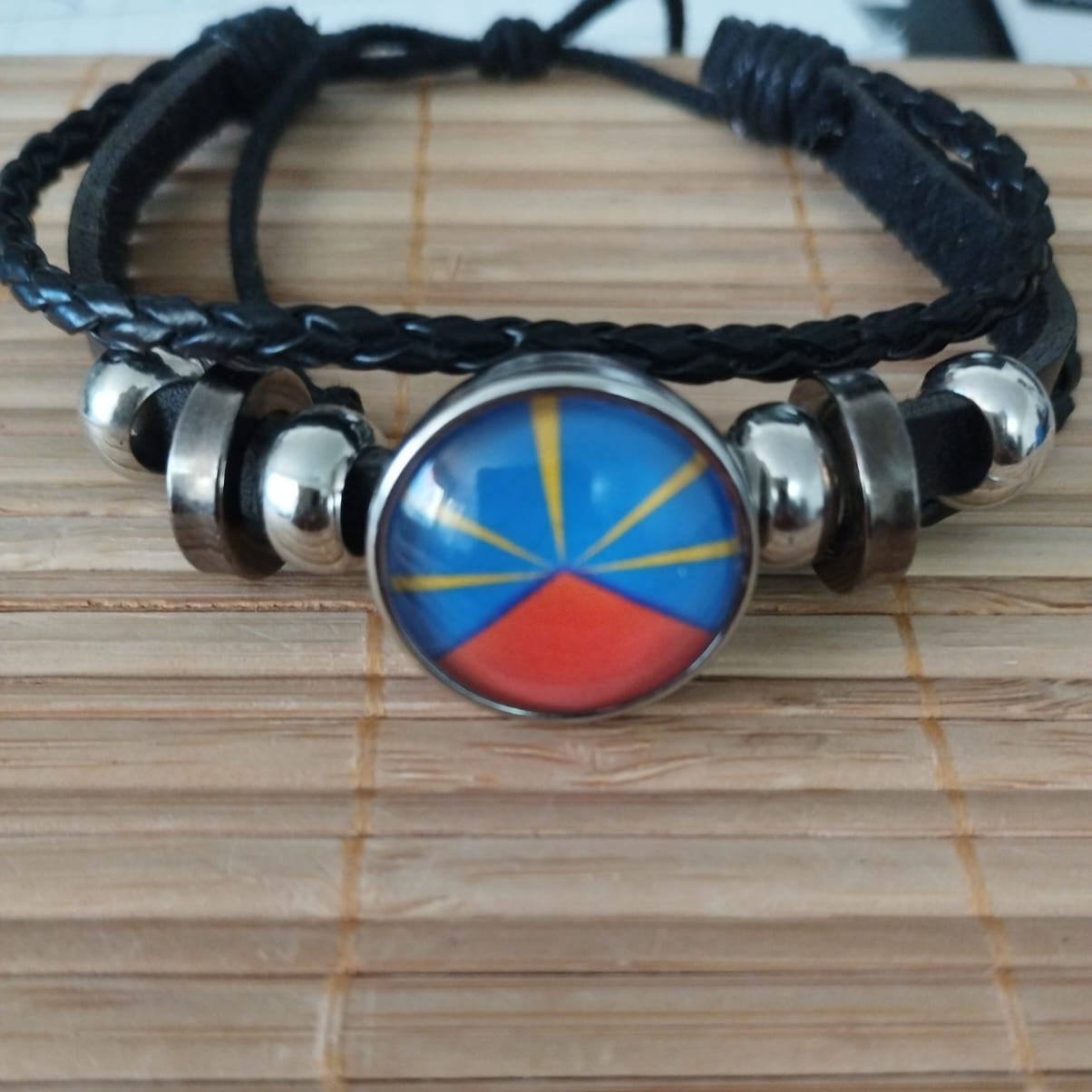 Bracelet en cuir tissé dôme de ton îles/départements