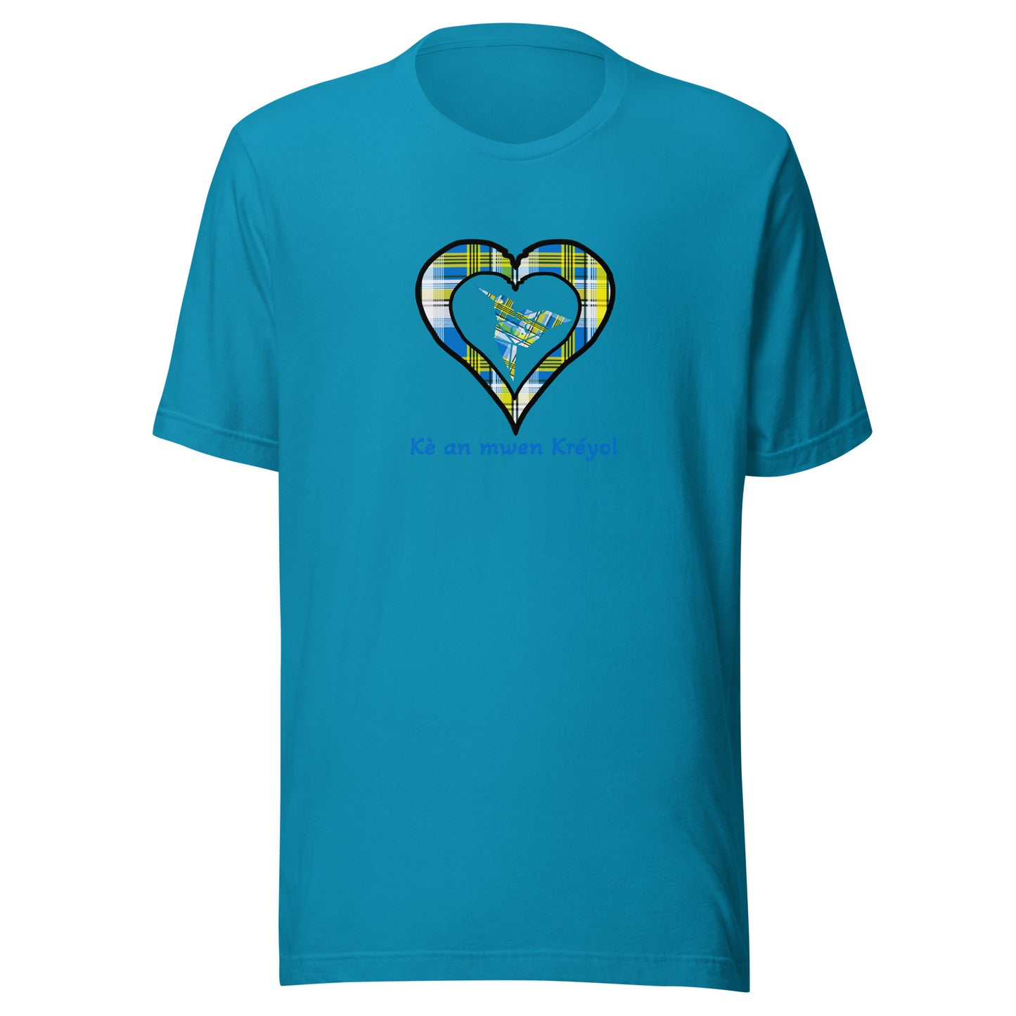 T-shirt ajusté Unisexe Coeur Madras Bleu Kè an mwen