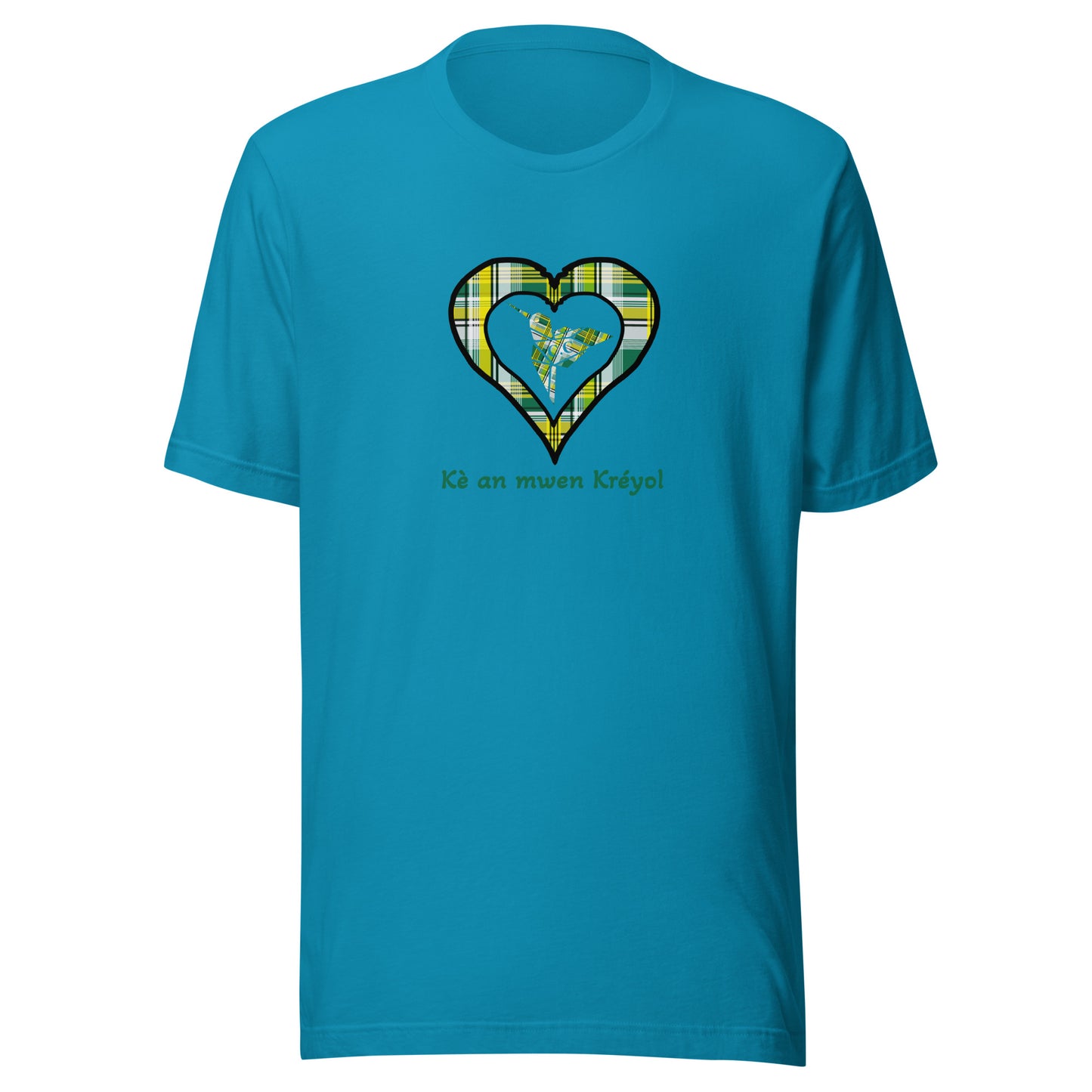 T-shirt ajusté Unisexe Coeur Madras Vert Kè an mwen
