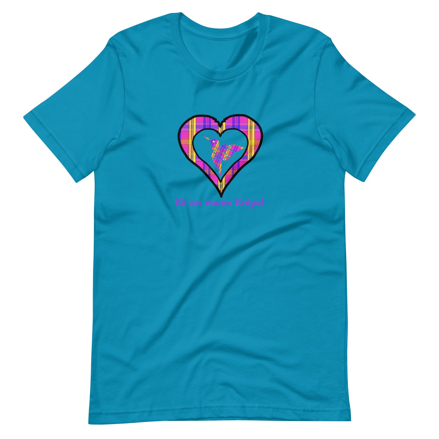 T-shirt ajusté Unisexe Coeur Madras Violet Kè an mwen