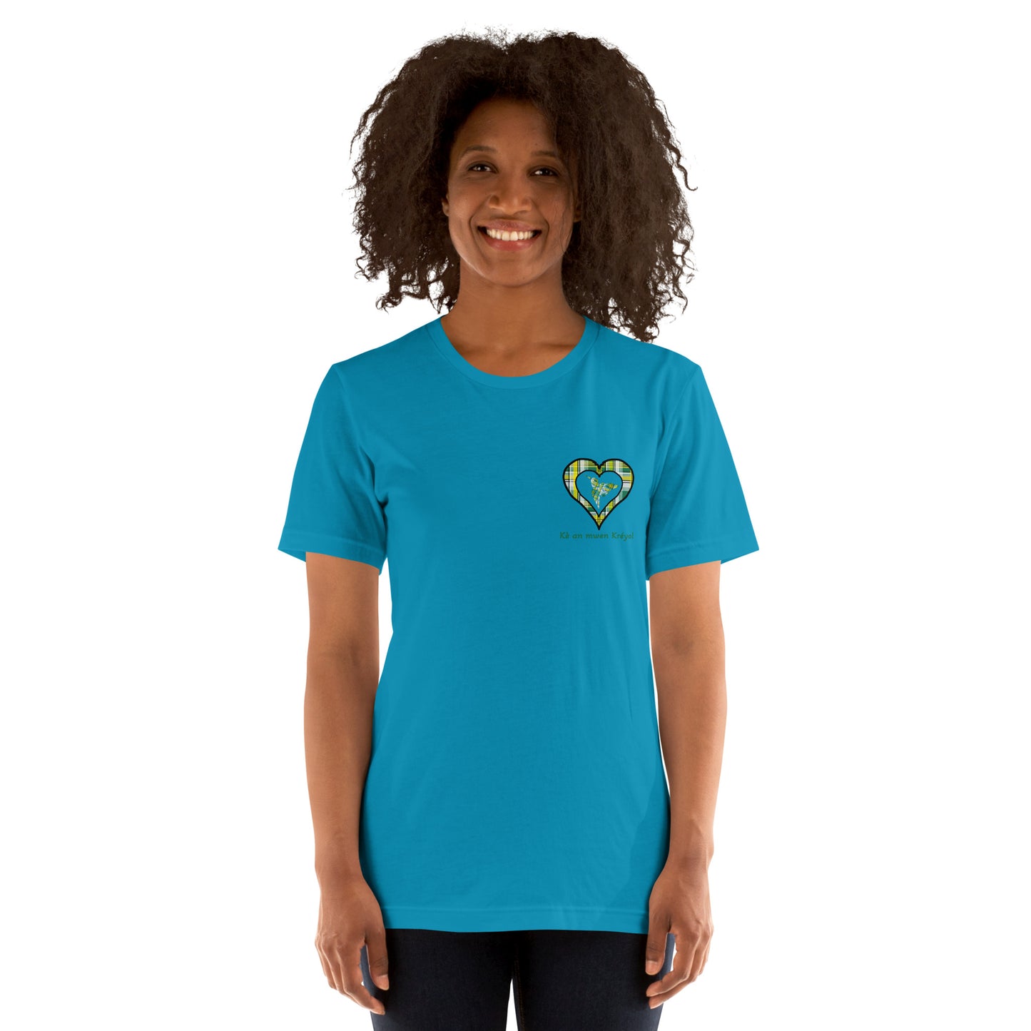 T-shirt ajusté Unisexe Coeur poitrine Madras Vert Kè an mwen