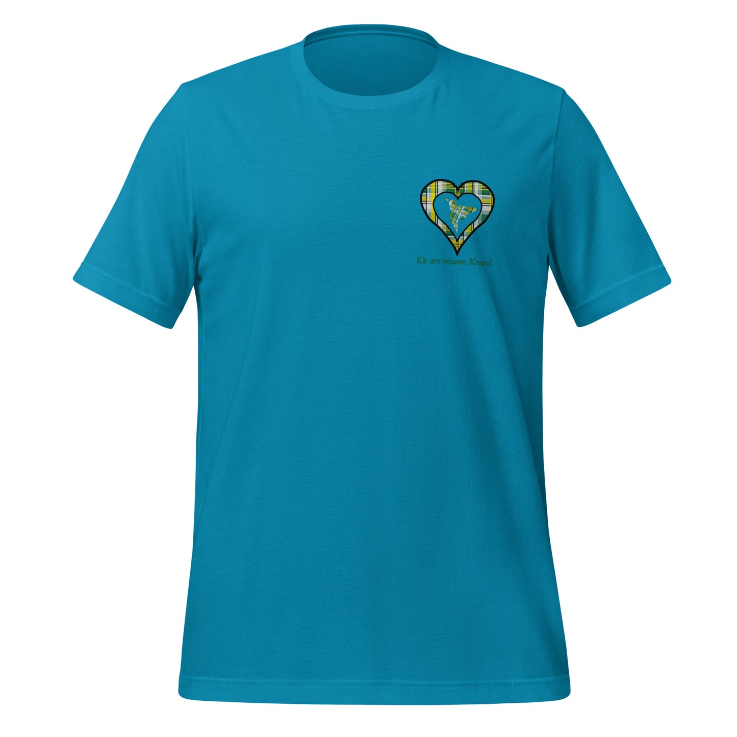 T-shirt ajusté Unisexe Coeur poitrine Madras Vert Kè an mwen