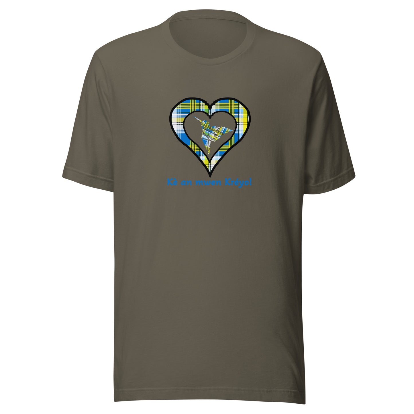 T-shirt ajusté Unisexe Coeur Madras Bleu Kè an mwen