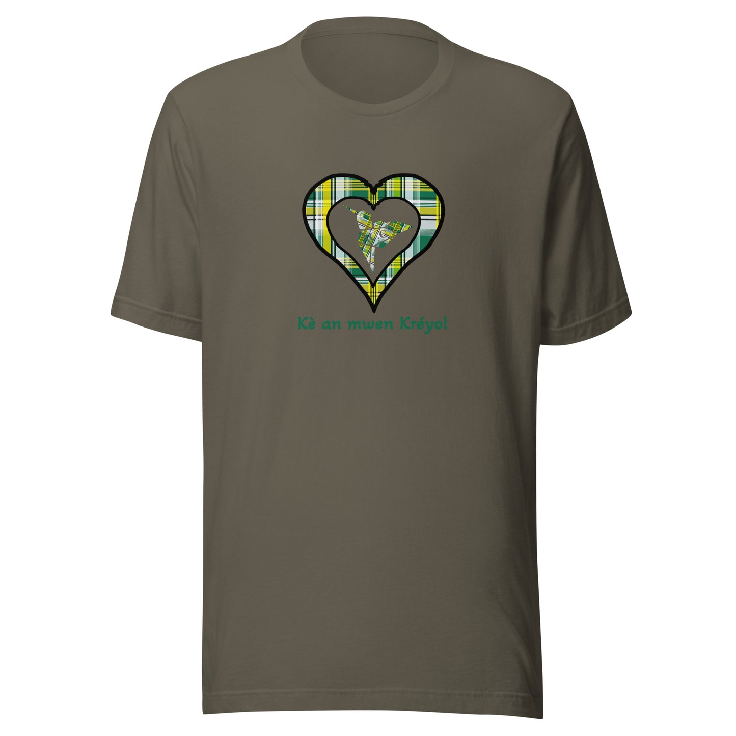 T-shirt ajusté Unisexe Coeur Madras Vert Kè an mwen