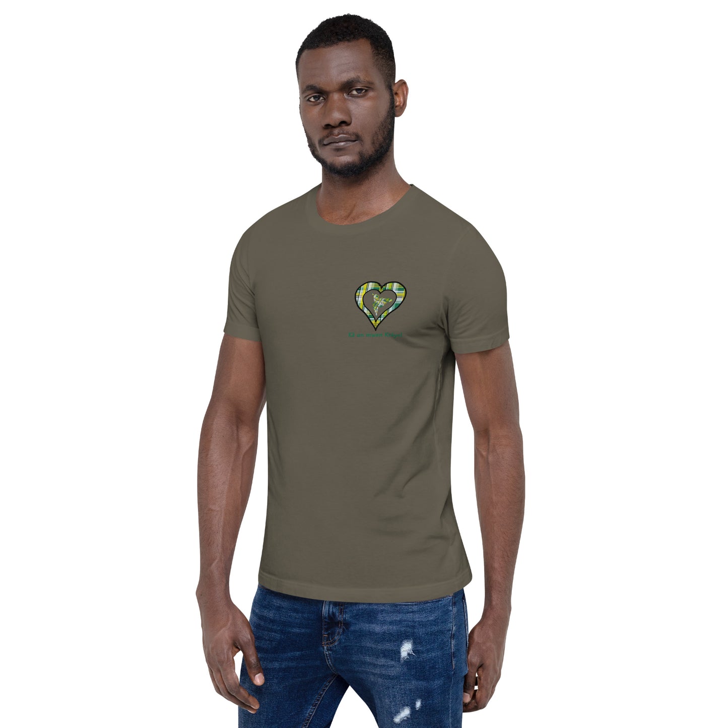 T-shirt ajusté Unisexe Coeur poitrine Madras Vert Kè an mwen