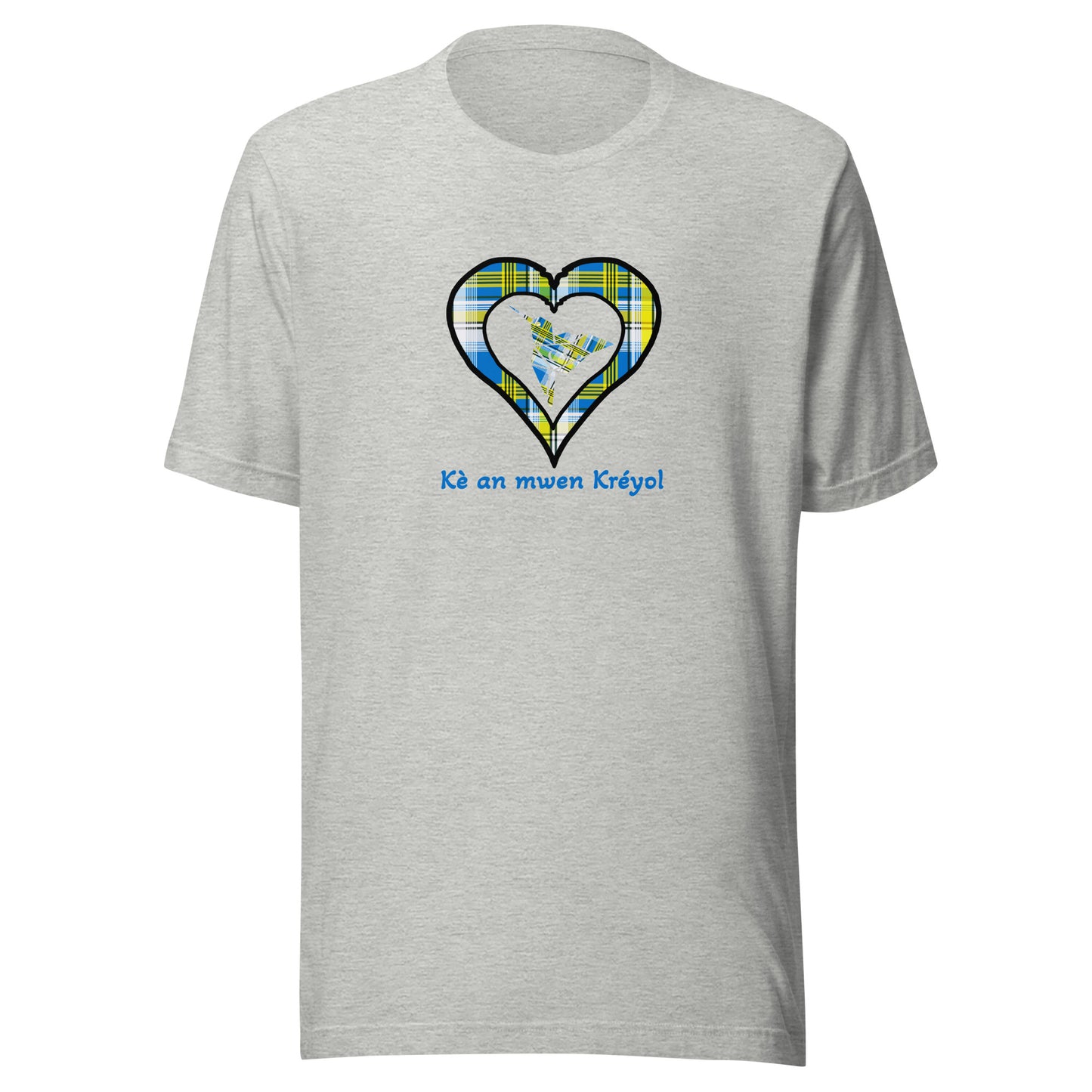T-shirt ajusté Unisexe Coeur Madras Bleu Kè an mwen
