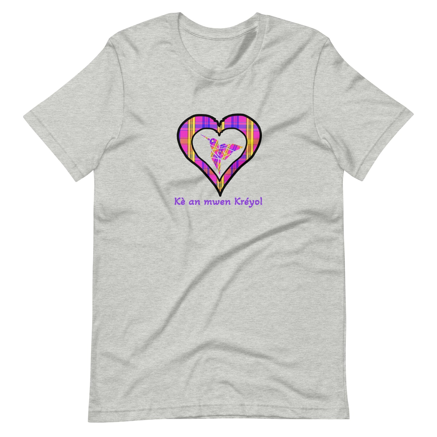 T-shirt ajusté Unisexe Coeur Madras Violet Kè an mwen