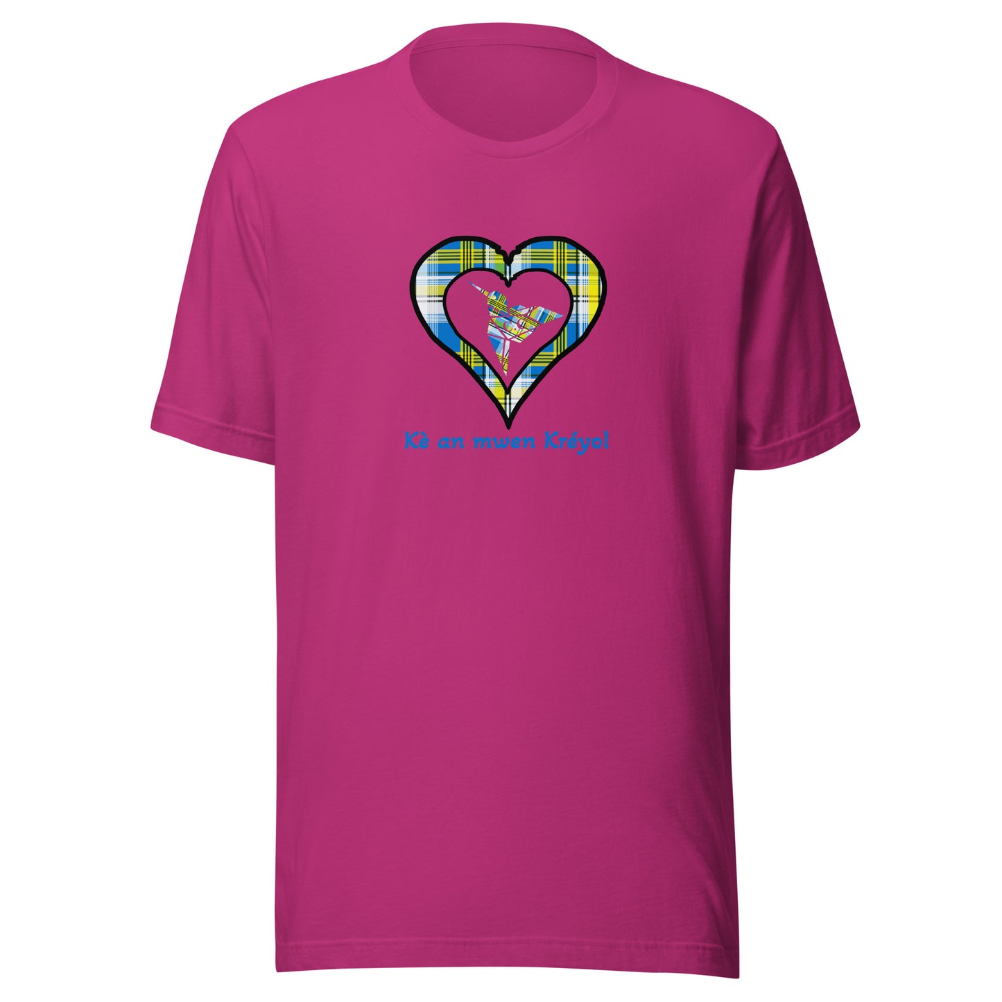 T-shirt ajusté Unisexe Coeur Madras Bleu Kè an mwen