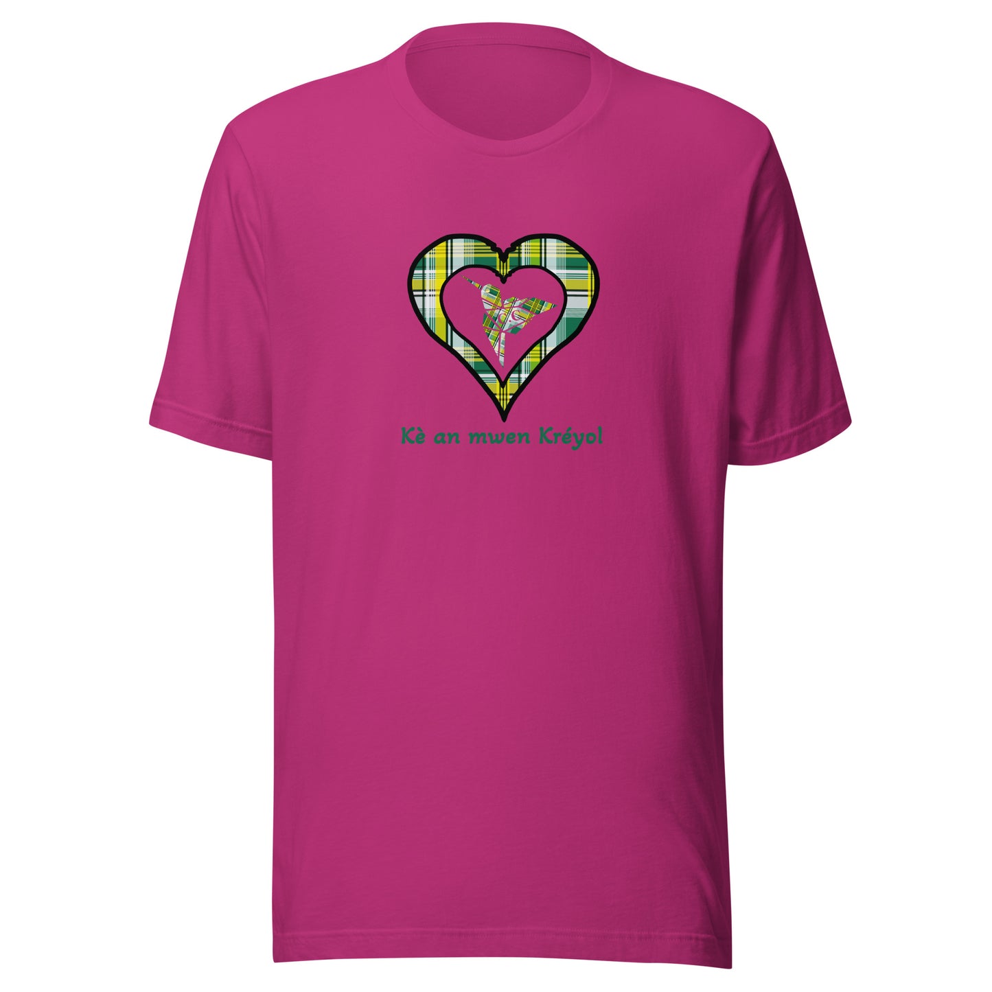 T-shirt ajusté Unisexe Coeur Madras Vert Kè an mwen