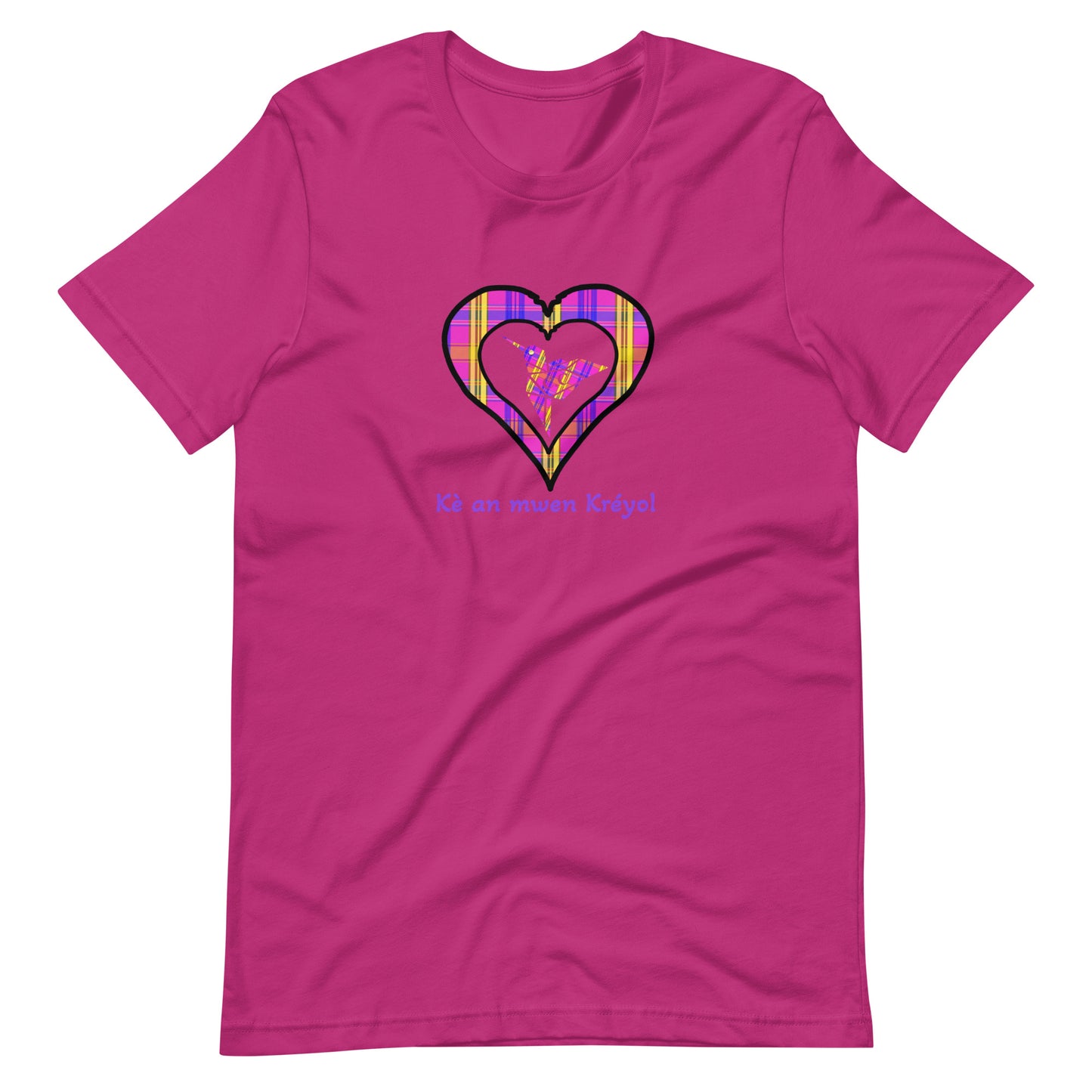 T-shirt ajusté Unisexe Coeur Madras Violet Kè an mwen