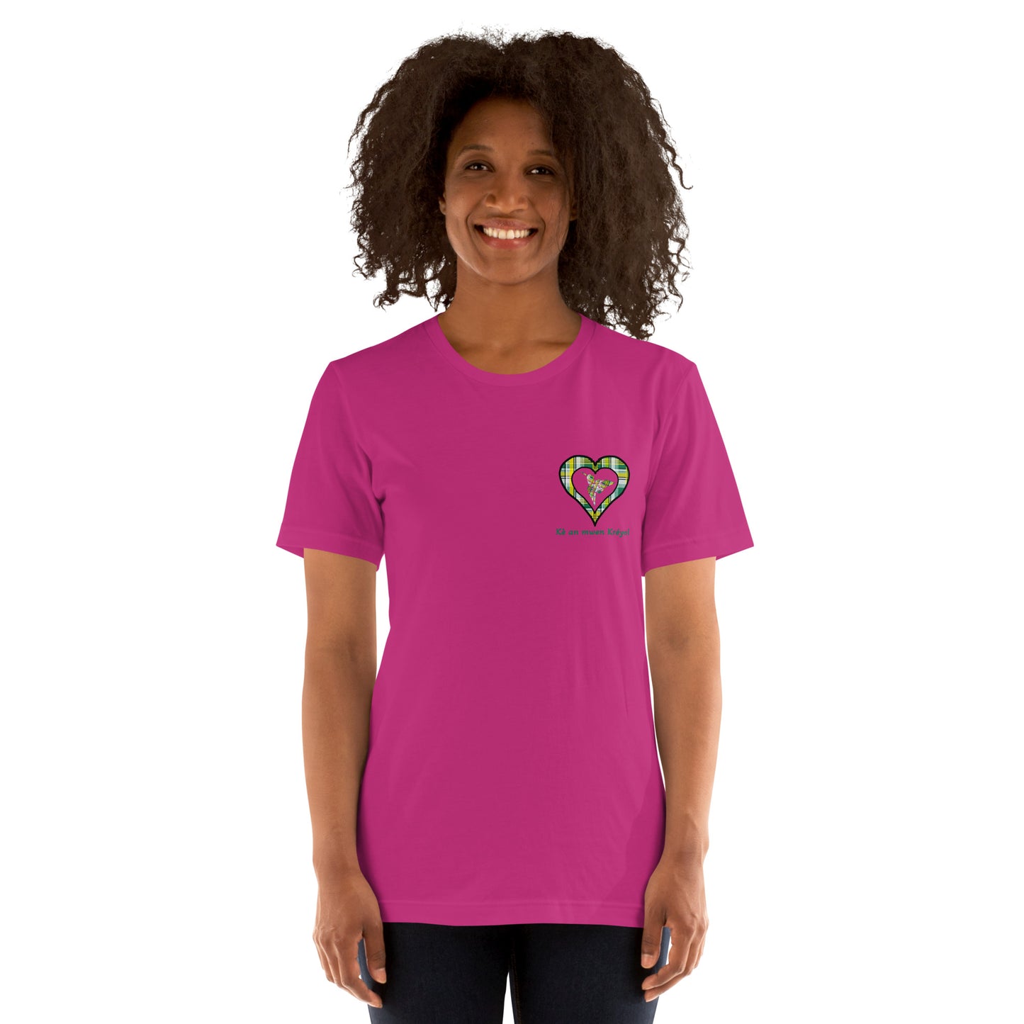 T-shirt ajusté Unisexe Coeur poitrine Madras Vert Kè an mwen