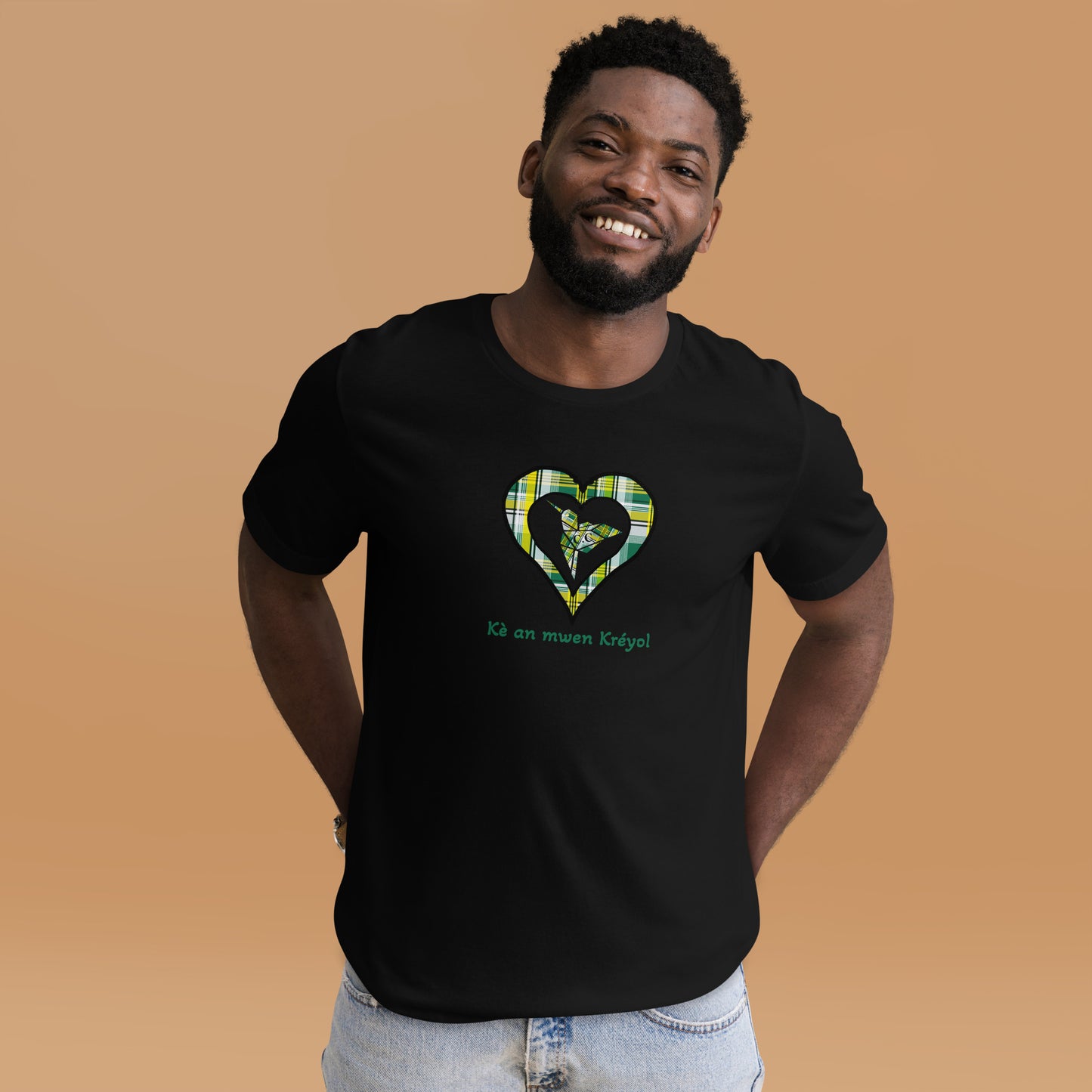 T-shirt ajusté Unisexe Coeur Madras Vert Kè an mwen
