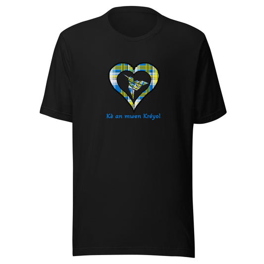 T-shirt ajusté Unisexe Coeur Madras Bleu Kè an mwen