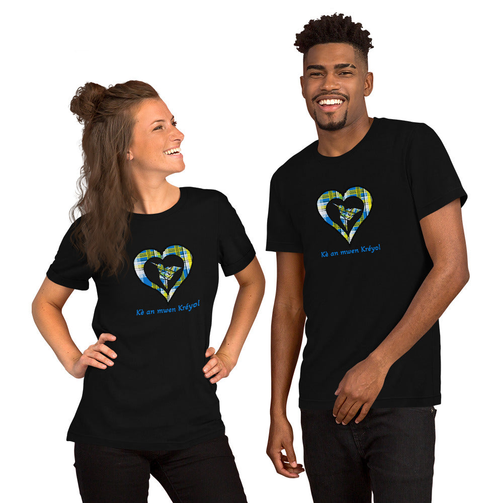 T-shirt ajusté Unisexe Coeur Madras Bleu Kè an mwen