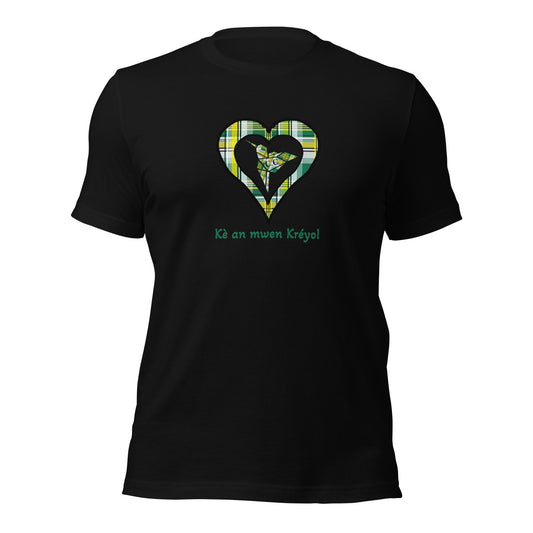 T-shirt ajusté Unisexe Coeur Madras Vert Kè an mwen