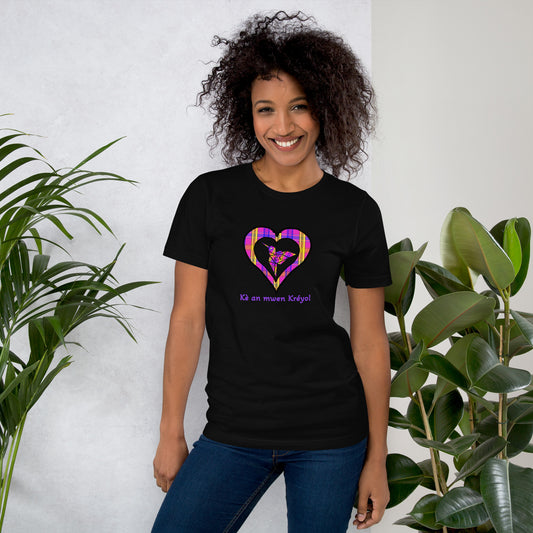T-shirt ajusté Unisexe Coeur Madras Violet Kè an mwen