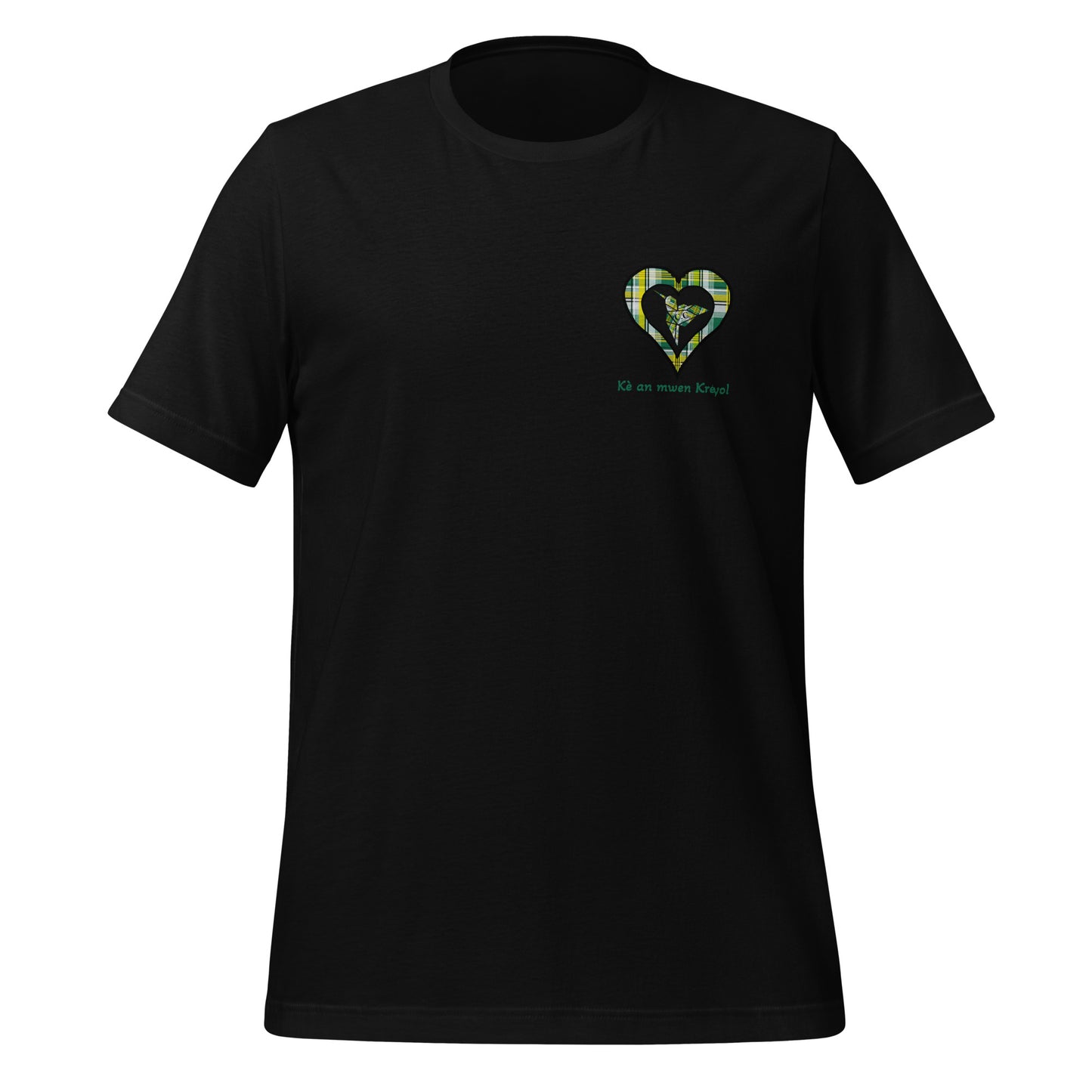 T-shirt ajusté Unisexe Coeur poitrine Madras Vert Kè an mwen