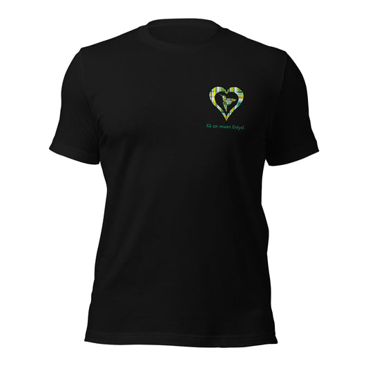 T-shirt ajusté Unisexe Coeur poitrine Madras Vert Kè an mwen