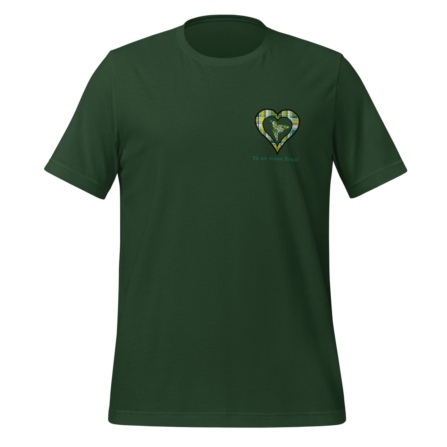 T-shirt ajusté Unisexe Coeur poitrine Madras Vert Kè an mwen