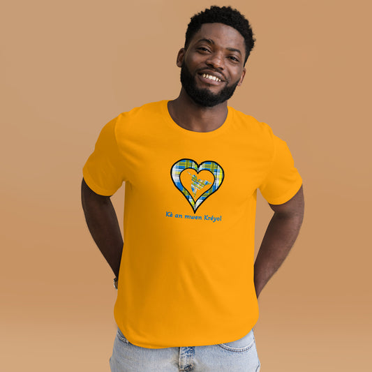 T-shirt ajusté Unisexe Coeur Madras Bleu Kè an mwen