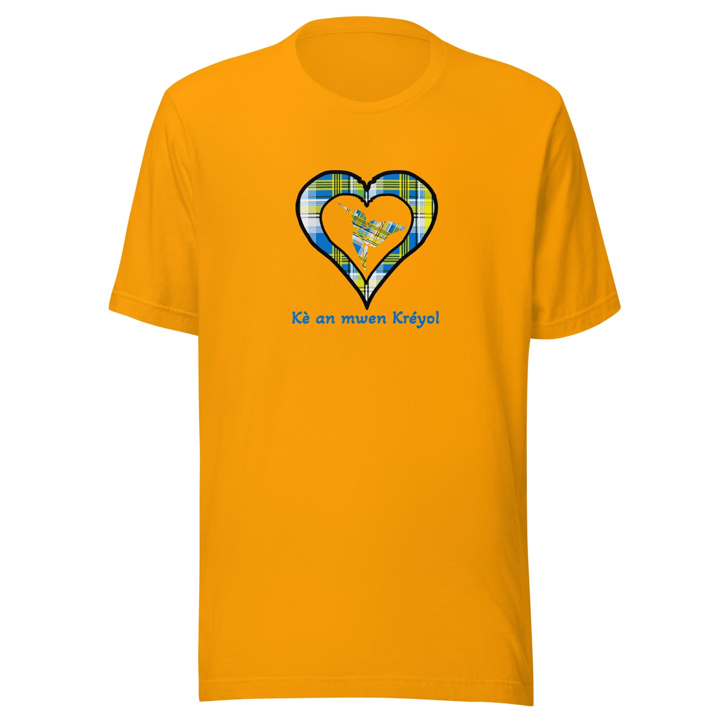 T-shirt ajusté Unisexe Coeur Madras Bleu Kè an mwen