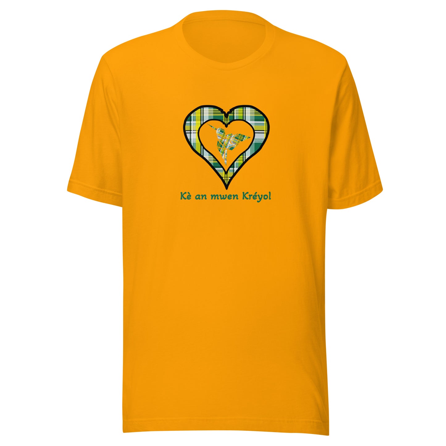 T-shirt ajusté Unisexe Coeur Madras Vert Kè an mwen