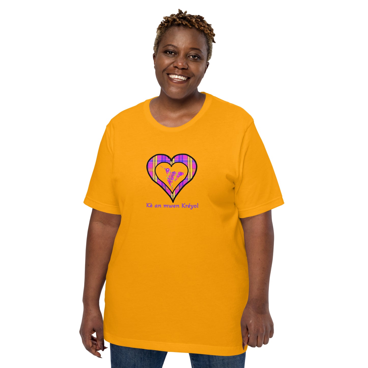 T-shirt ajusté Unisexe Coeur Madras Violet Kè an mwen