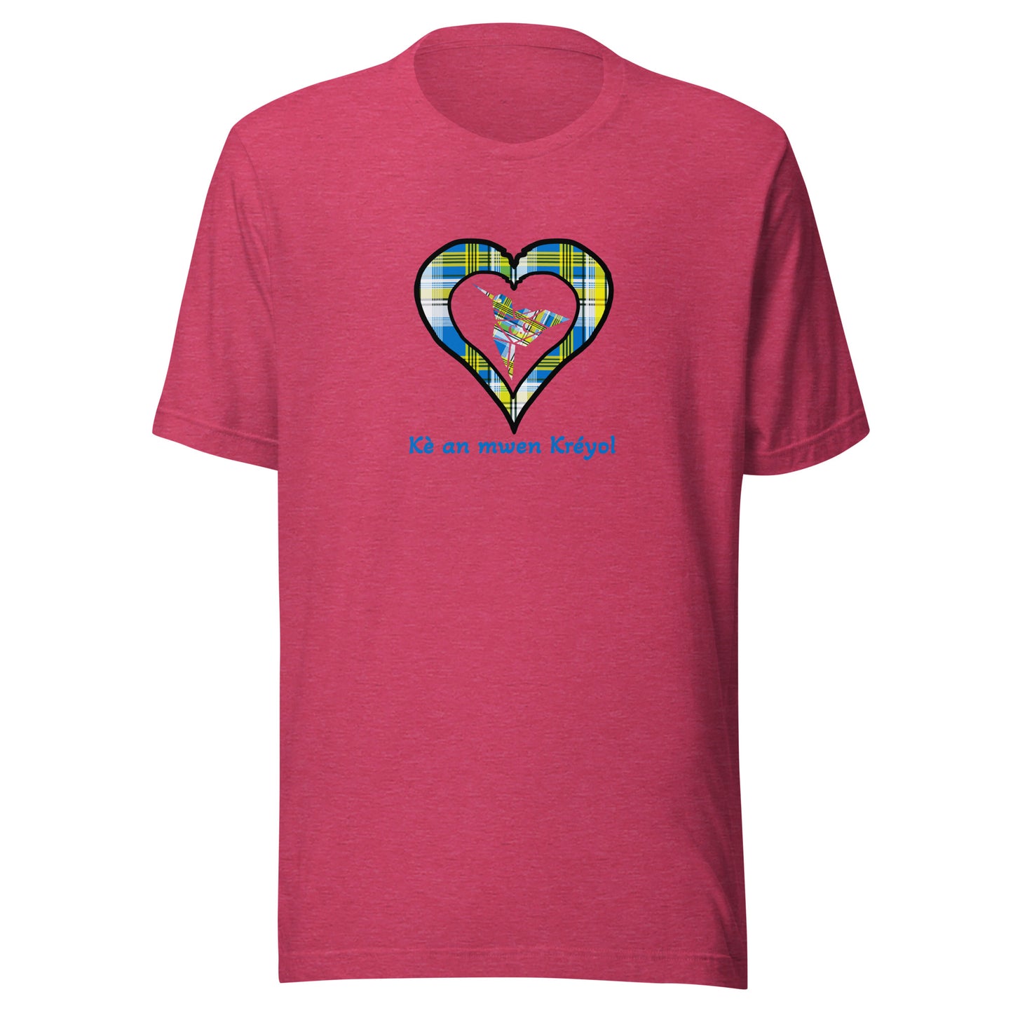 T-shirt ajusté Unisexe Coeur Madras Bleu Kè an mwen