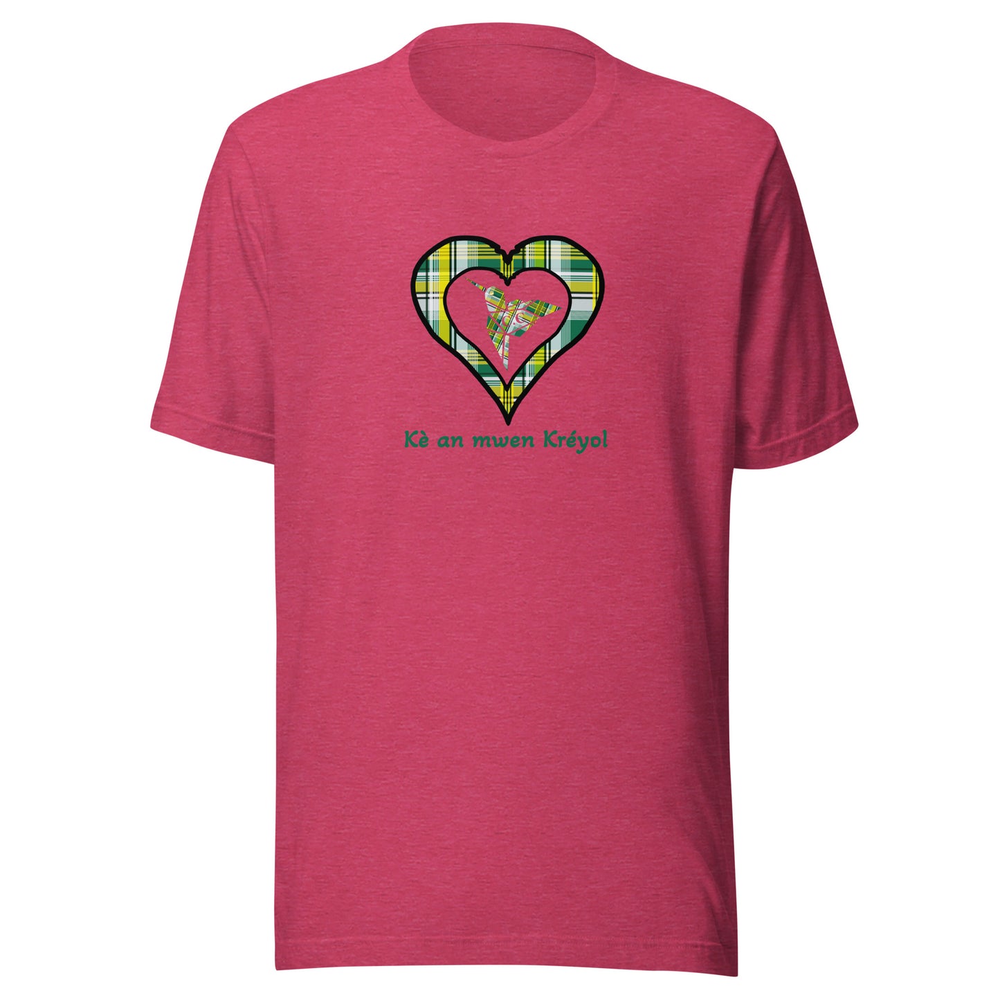 T-shirt ajusté Unisexe Coeur Madras Vert Kè an mwen
