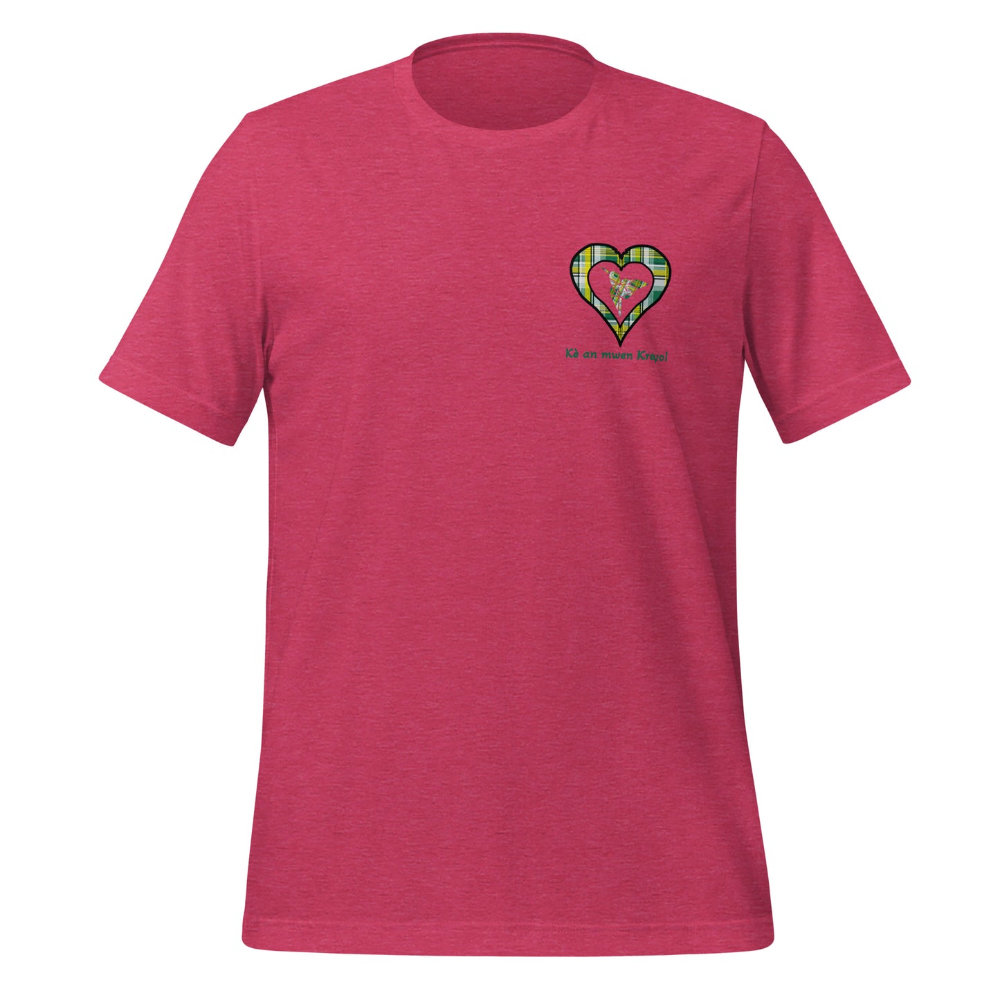T-shirt ajusté Unisexe Coeur poitrine Madras Vert Kè an mwen