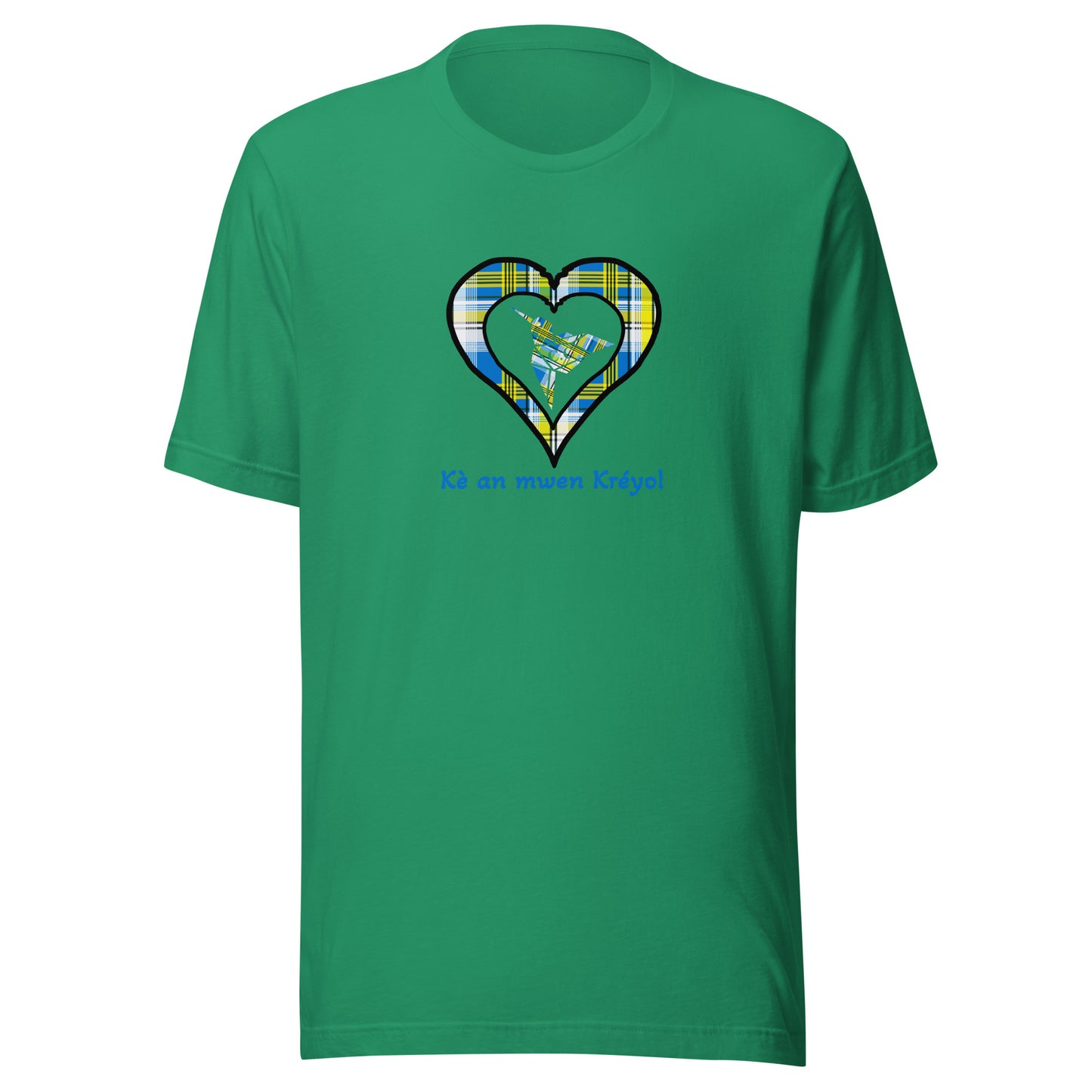 T-shirt ajusté Unisexe Coeur Madras Bleu Kè an mwen