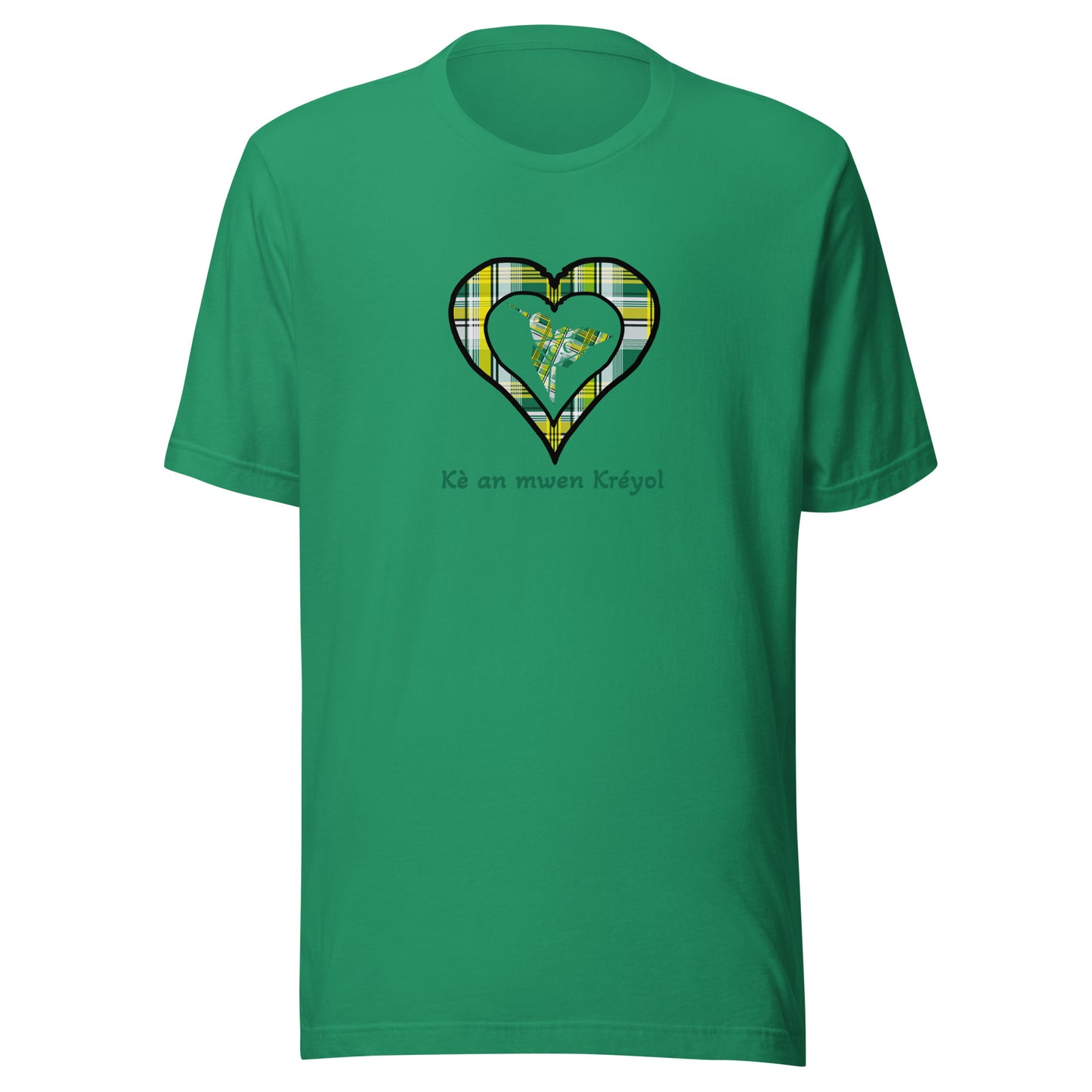 T-shirt ajusté Unisexe Coeur Madras Vert Kè an mwen