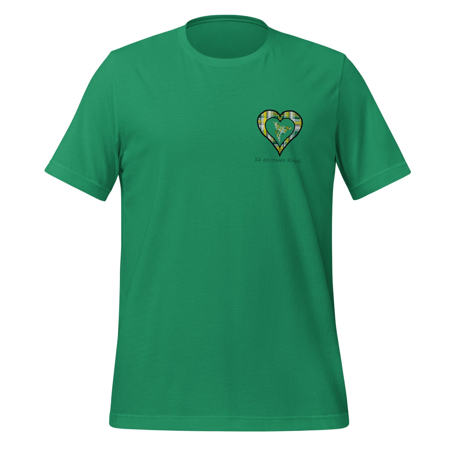 T-shirt ajusté Unisexe Coeur poitrine Madras Vert Kè an mwen