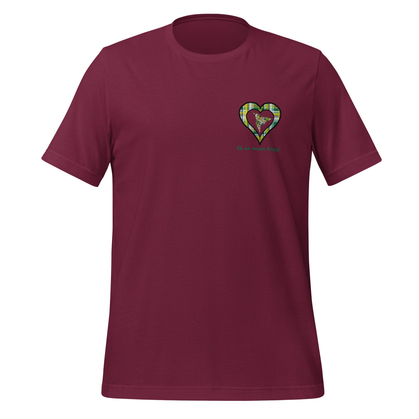 T-shirt ajusté Unisexe Coeur poitrine Madras Vert Kè an mwen