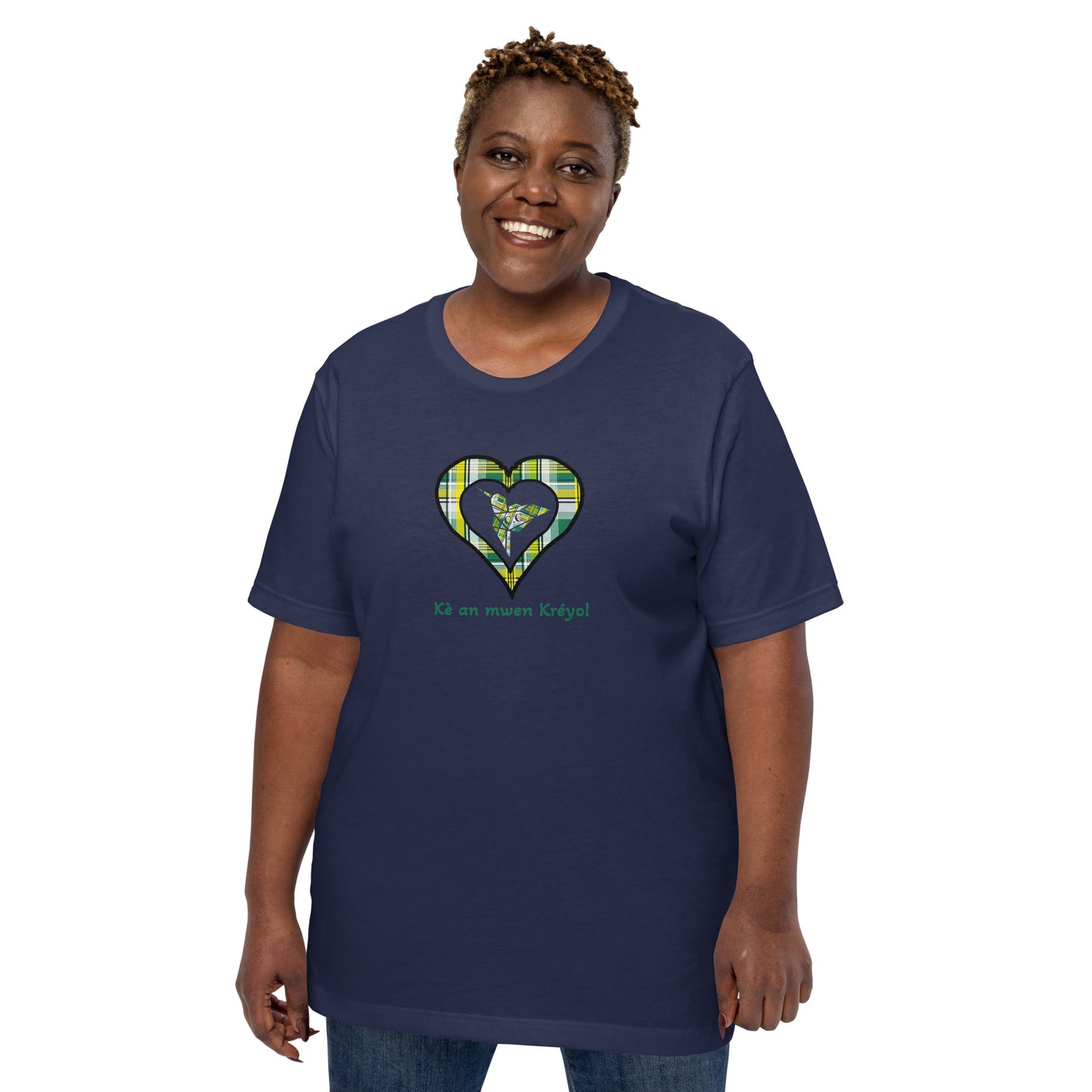 T-shirt ajusté Unisexe Coeur Madras Vert Kè an mwen