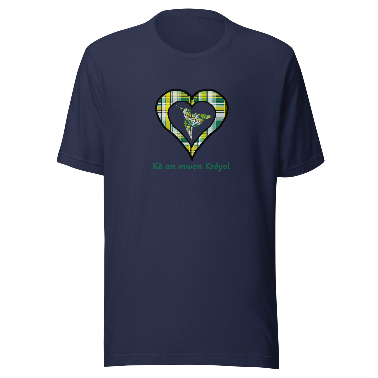 T-shirt ajusté Unisexe Coeur Madras Vert Kè an mwen
