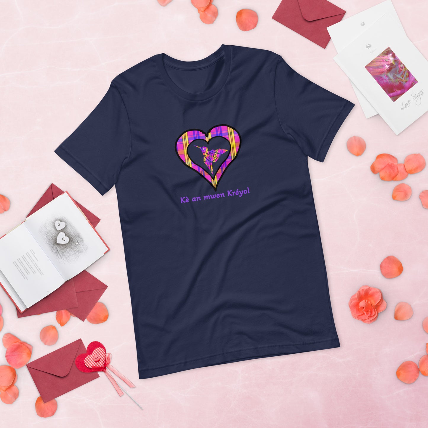 T-shirt ajusté Unisexe Coeur Madras Violet Kè an mwen