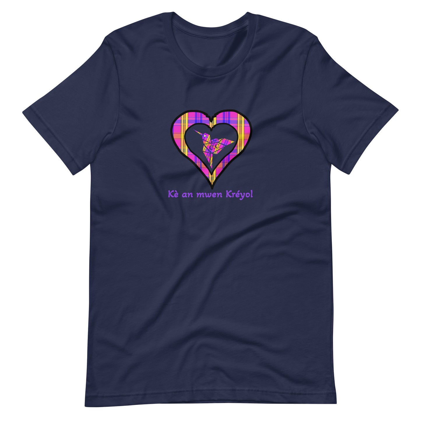 T-shirt ajusté Unisexe Coeur Madras Violet Kè an mwen