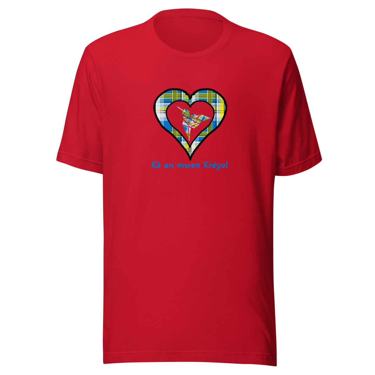 T-shirt ajusté Unisexe Coeur Madras Bleu Kè an mwen