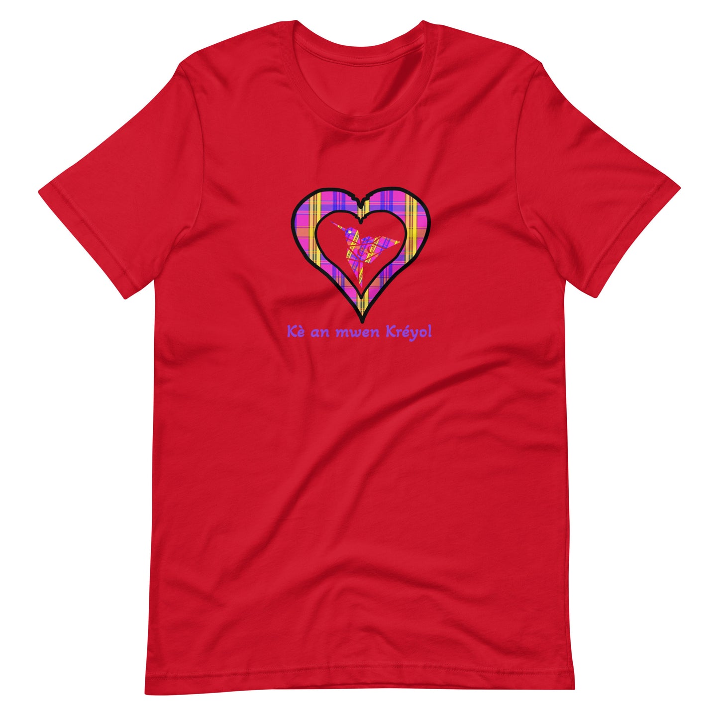 T-shirt ajusté Unisexe Coeur Madras Violet Kè an mwen