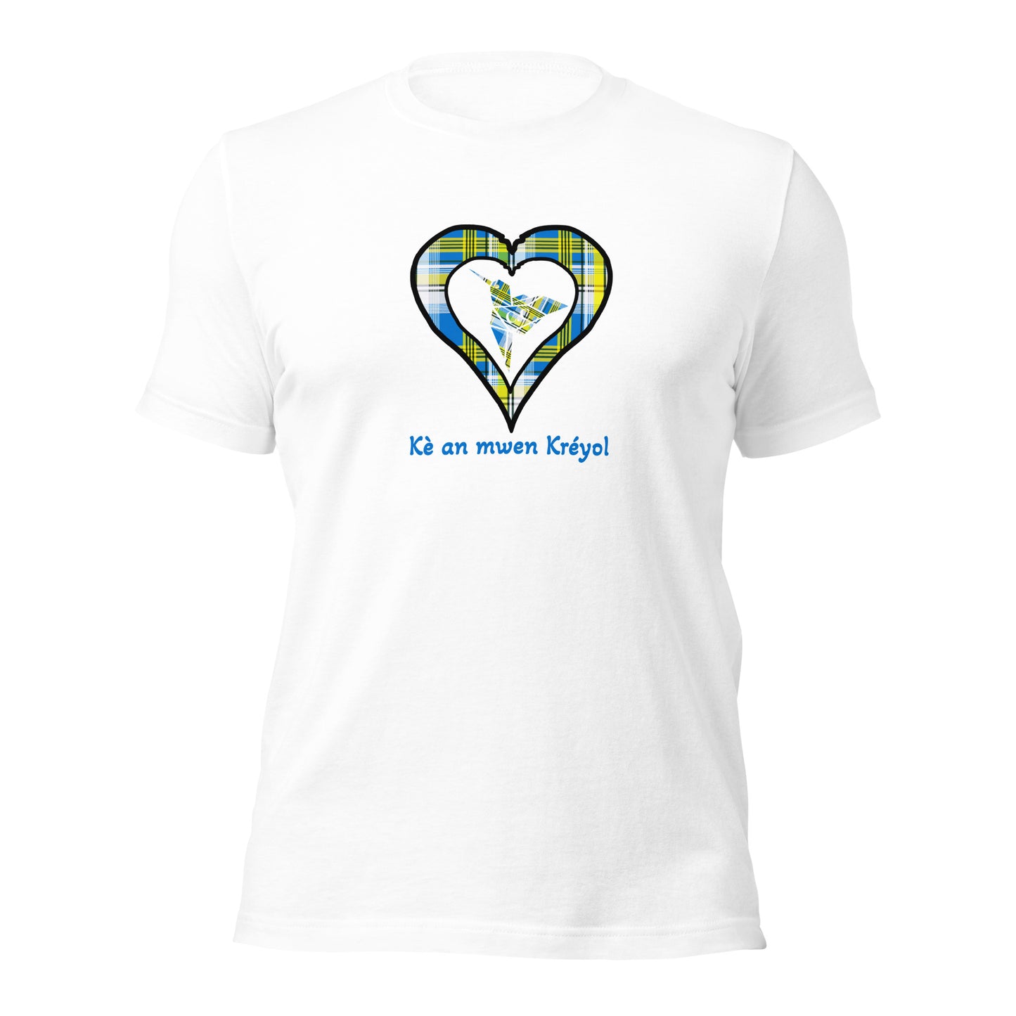 T-shirt ajusté Unisexe Coeur Madras Bleu Kè an mwen